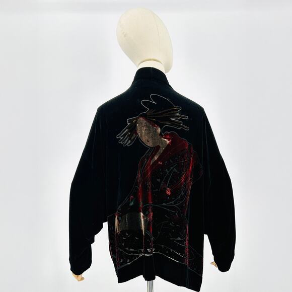 Vintage Chico’s Design Black Velvet Burnout Asian Inspired Kimono Jacket - Picture 1 of 7